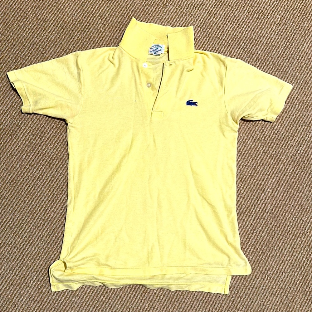 Vintage LACOSTE Izod yellow polo t shirt blue alligator 16 XS
